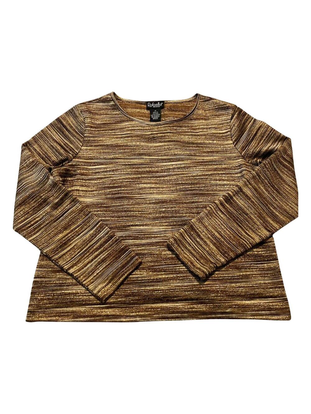 Rafaella Petites Metallic Stripe Top Womens M Gold Brown Knit Stretch Blouse